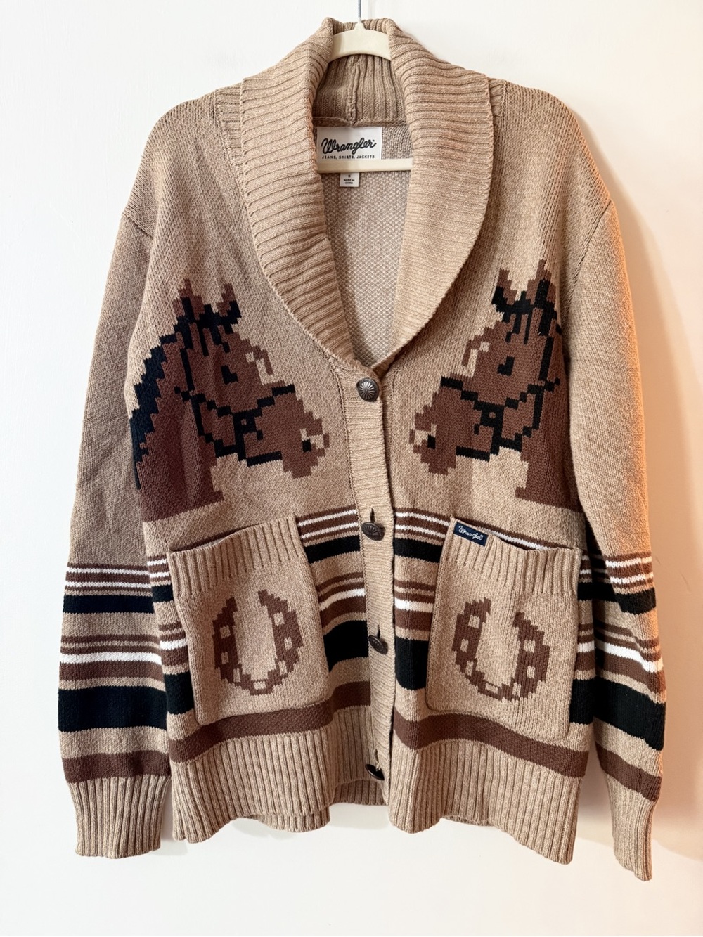 Wrangler Montana Cardigan Horse Brown Size Small - Picture 3 of 8